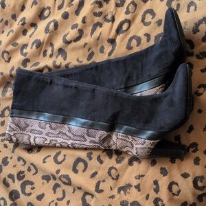 Cosmopolitan Black Over-the-Knee Boots with Snake-Print Panel